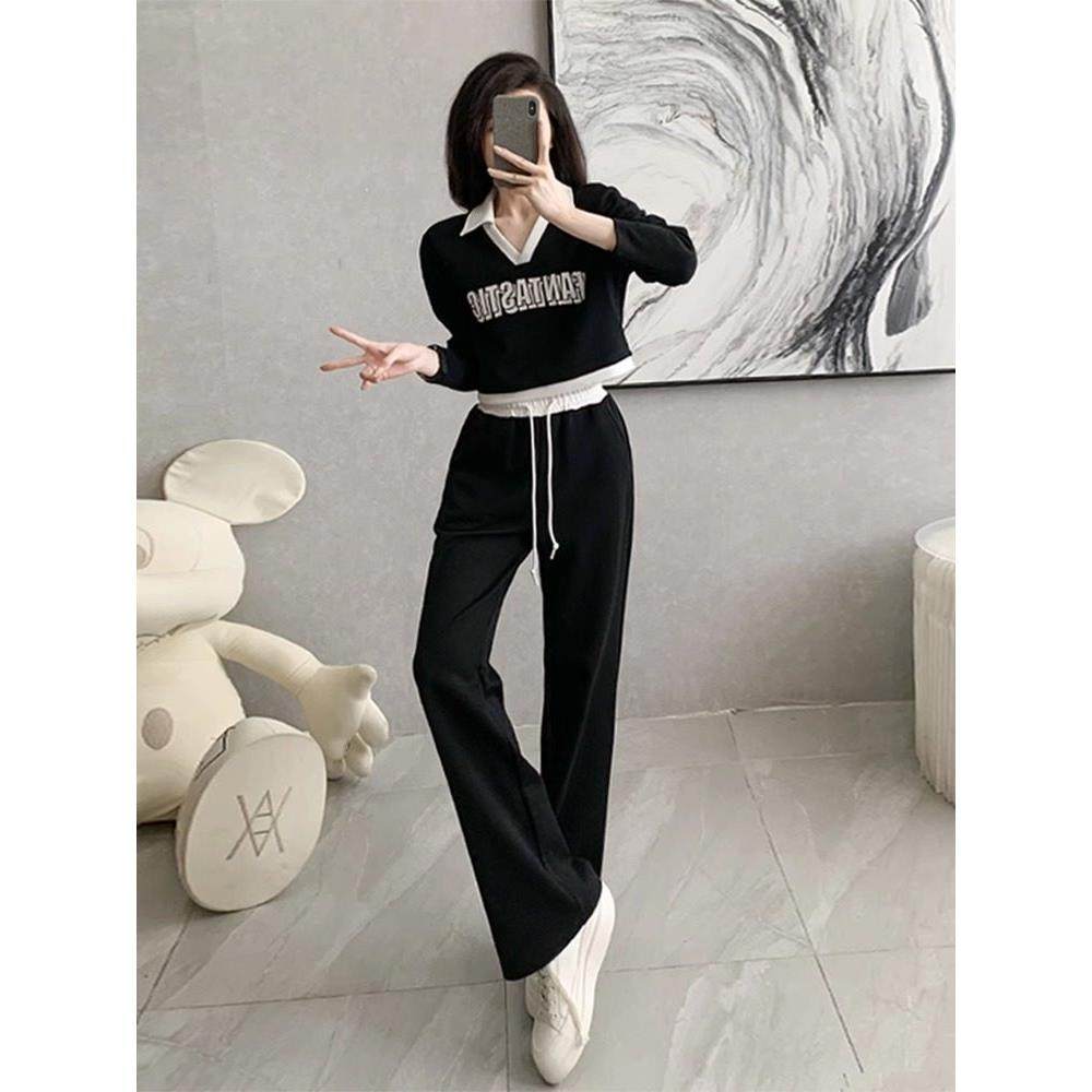 KAYANTY休闲运动套装女春秋新款减龄v领卫衣时尚阔腿裤两件套,淘宝优惠券,粉丝福利购,淘宝优惠卷