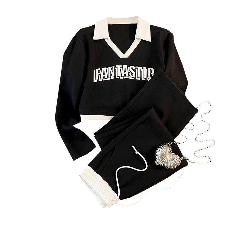 KAYANTY休闲运动套装女春秋新款减龄v领卫衣时尚阔腿裤两件套,淘宝优惠券,粉丝福利购,淘宝优惠卷