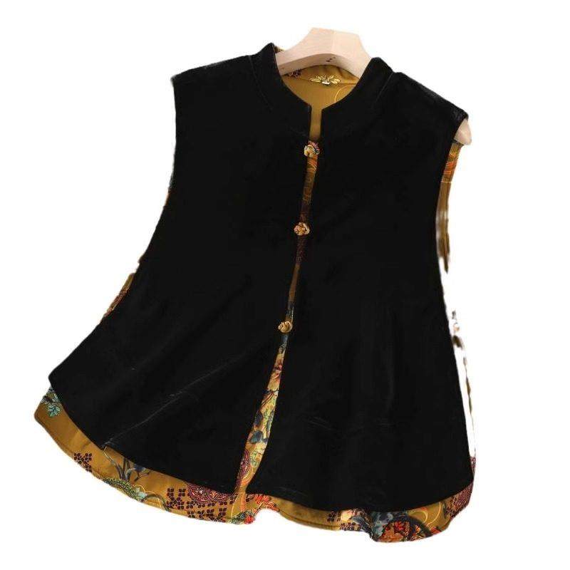 BEBE NOBLE新中式丝绒马甲女款秋冬无袖坎肩上衣背心外搭国风外套,淘宝优惠券,粉丝福利购,淘宝优惠卷