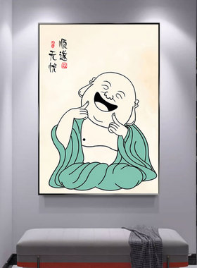 过道玄关画禅意佛系弥勒佛背景墙