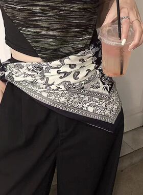 系在腰上丝巾女连衣裙腰间配饰复古腰果花旅游百搭方巾牛仔裤腰带