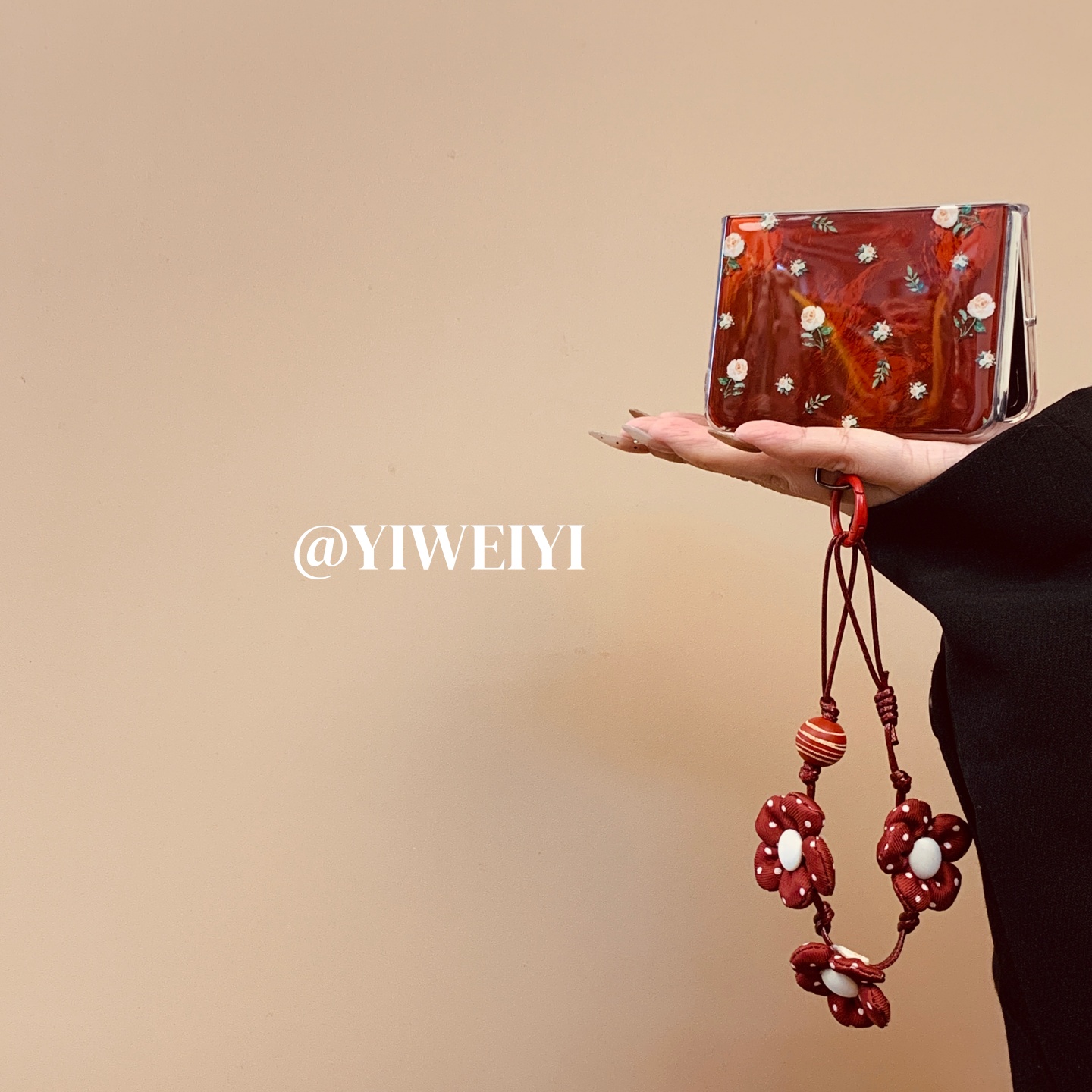 依维意 适用于华为purax手机壳pocket2唯美复古风折叠屏matex6创意红花手串matex3典藏版暗红色满屏玫瑰花 - 图2