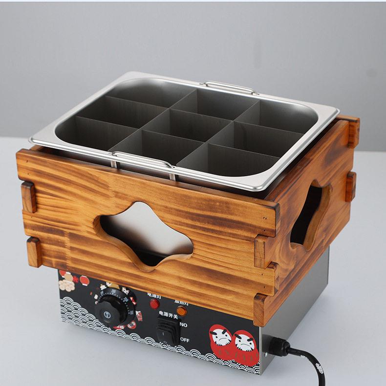 Manufacturer's commercial oden cooking machine double-cylinder electric hot spicy snacks stall equipment wooden frame oden cooking machine