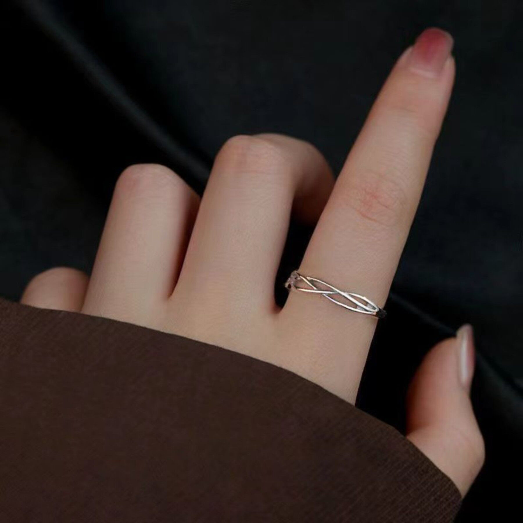 Light luxury niche couple's plain ring open ring adjustable