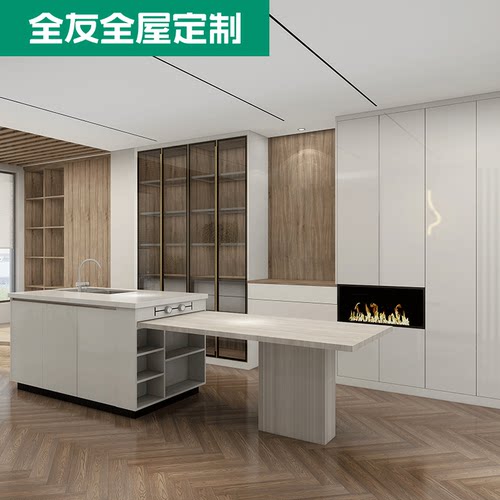 全友全屋定制开放式客餐厅空间套餐石英石台面板中岛台餐边柜轻奢 - 图2
