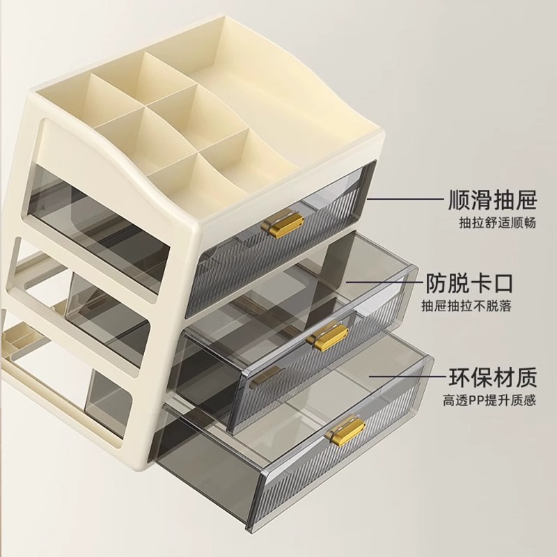 桌面收纳盒抽屉式办公室书桌上文具化妆品储物箱整理多层置物架柜 - 图1
