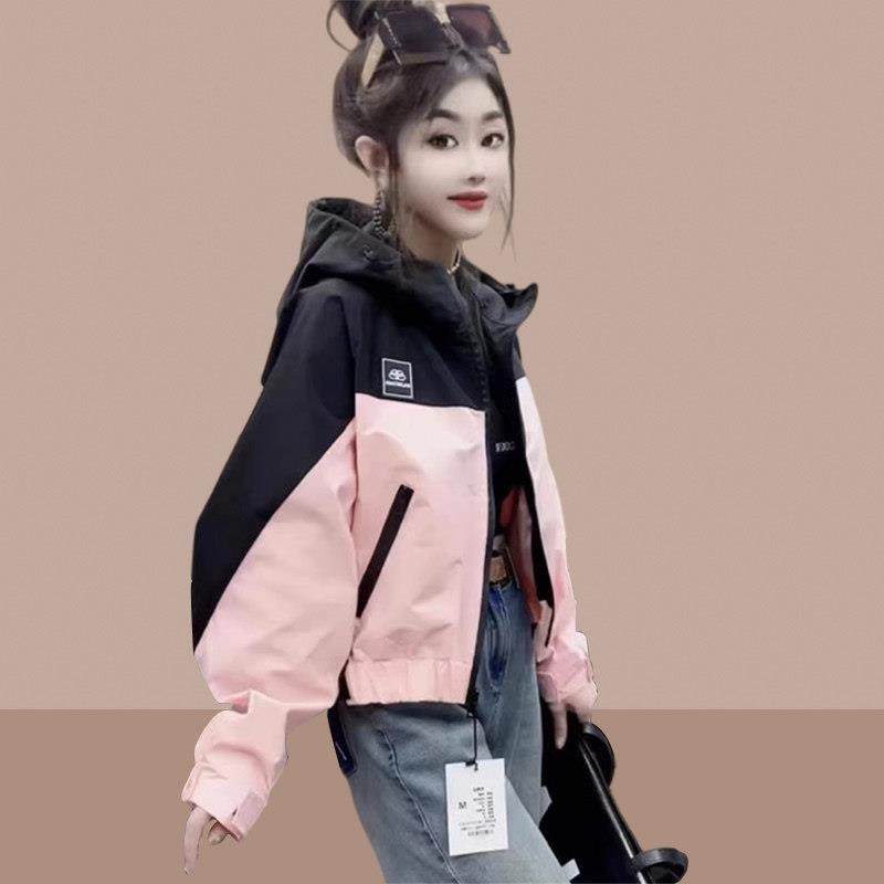 欧洲站短款工装外套女2025年春秋新款撞色拼接休闲小个子冲锋衣潮,淘宝优惠券,粉丝福利购,淘宝优惠卷