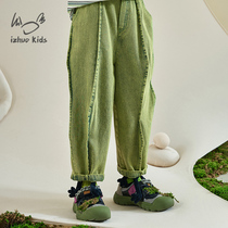 Small day with childrens clothing original design 2024 Spring new male girl child light and casual all-cotton denim long pants