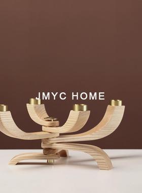 北欧创意复古旋转多头木质蜡烛烛台摆件样板间售楼处玄关客厅餐厅