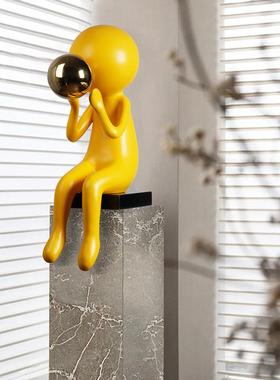 网红吹泡泡卡通小黄人物雕塑酒店售楼处样板房间抽象创意落地摆件
