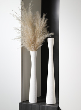 创意白色拉丝细长花瓶摆件客厅干花插花玄关电视柜酒柜装饰品花器