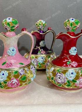 珐琅彩工艺品镶钻高嘴茶壶小摆件创意家居小饰品金属珠宝盒