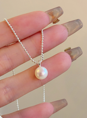 珍珠吊坠银色豆豆项链锁骨链简约气质百搭精致圆珠项链女