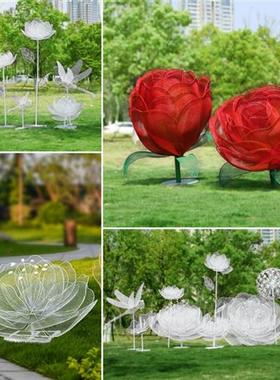 户外不锈钢镂空发光花朵雕塑铁艺莲花公园售楼部园林景观装饰摆件