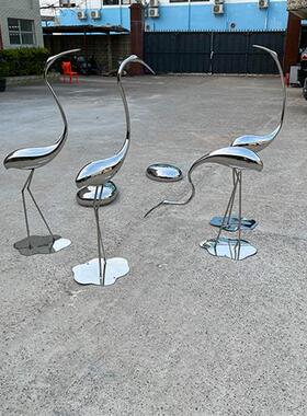 不锈钢白鹭抽象鸟金属仙鹤雕塑酒店售楼部庭院水池装饰摆件艺术品