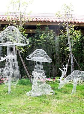 户外不锈钢铁艺镂空蘑菇雕塑仿真植物发光摆件公园林小区草坪装饰