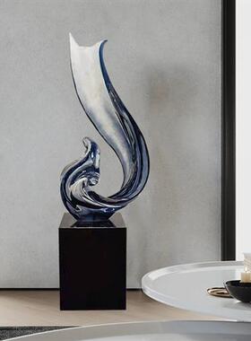 售楼部酒店大堂楼梯间两侧落地大型摆件透明树脂抽象艺术雕塑装饰