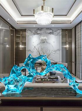 现代样板房轻奢雕塑摆件透明树脂太湖石酒店客厅玄关桌面软装饰品