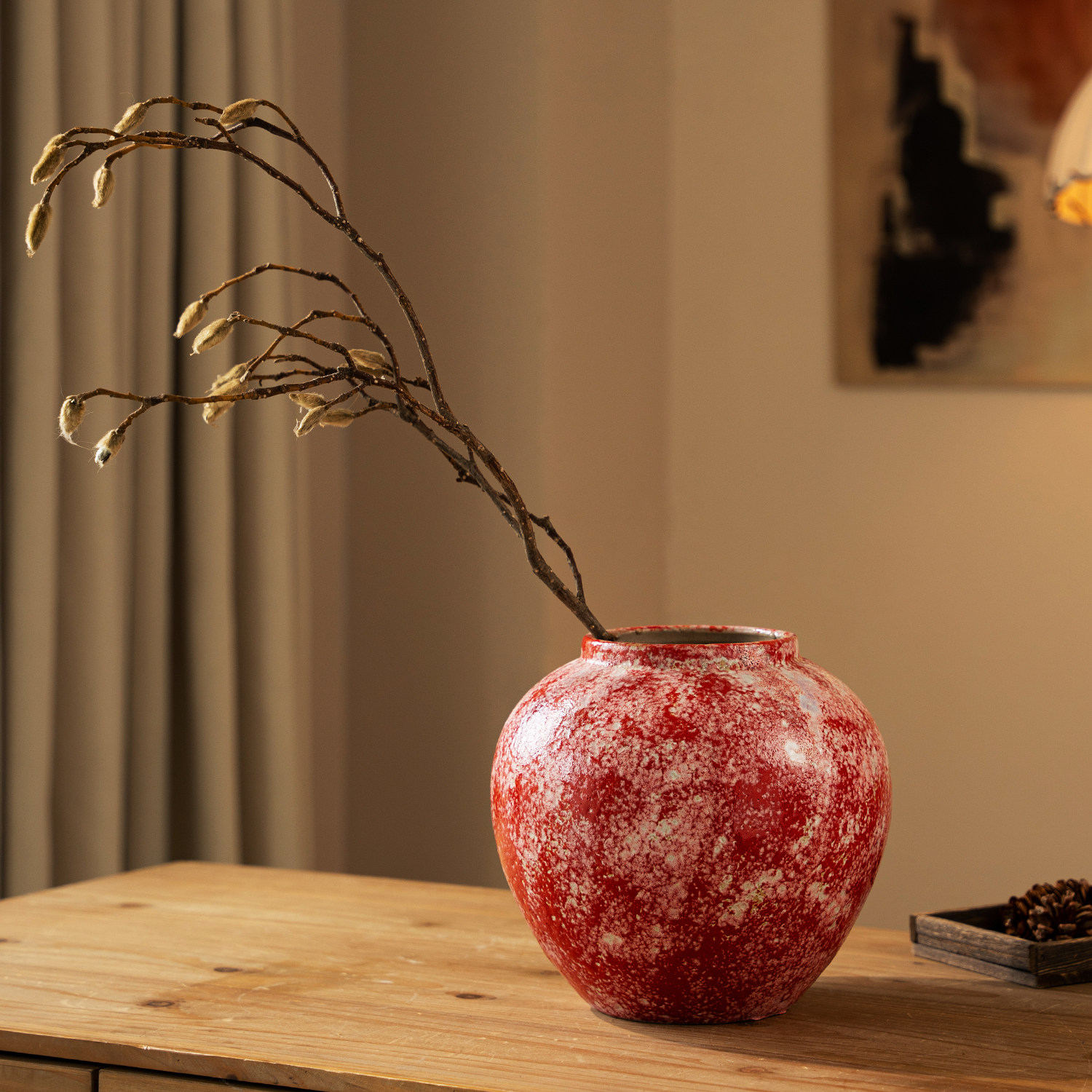 新中式复古陶瓷花瓶客厅玄关大号落地摆件高级感红色水养插花陶罐,淘宝优惠券,粉丝福利购,淘宝优惠卷