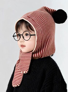 秋冬季围巾一体帽男女童毛线针织帽婴儿帽护耳帽宝宝保暖儿童帽子