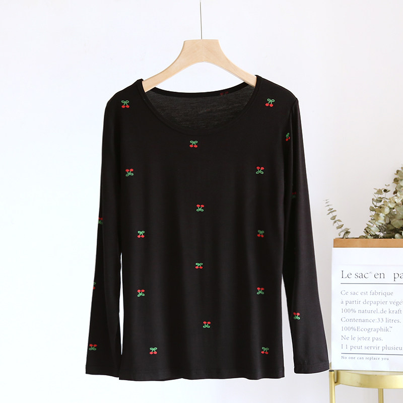 莫代尔睡衣女长袖T恤薄款修身打底柔软透气夏季圆领套头家居服,淘宝优惠券,粉丝福利购,淘宝优惠卷