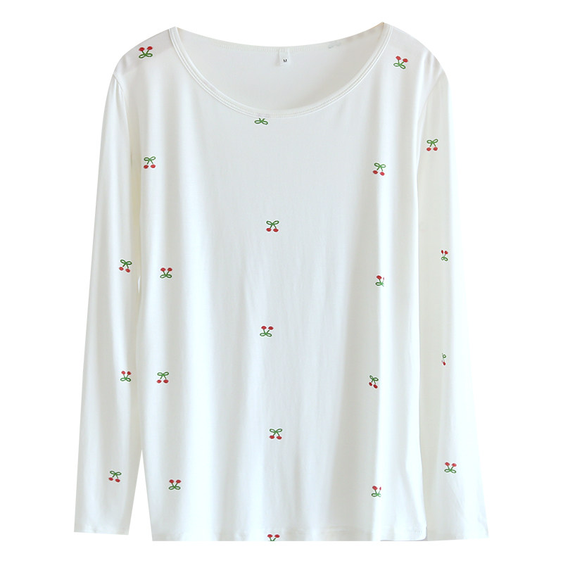 莫代尔睡衣女长袖T恤薄款修身打底柔软透气夏季圆领套头家居服,淘宝优惠券,粉丝福利购,淘宝优惠卷