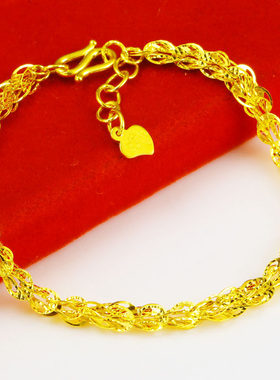 黄金手链女款9999足金手镯真金结婚首饰纯金凤尾链子结实妈妈