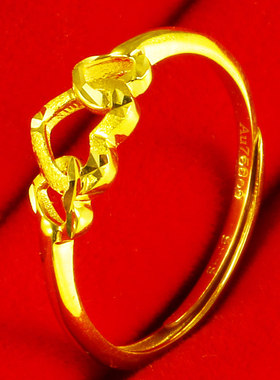 黄金戒指18K金女款AU750纯金指环爱心形心连心送情人生日礼物