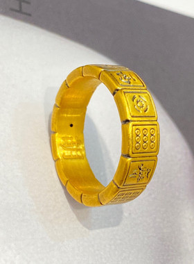 3D硬金黄金麻将戒指999足金十三幺个性国潮复古指环纯金女戒送礼