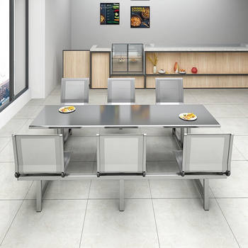 Sumate canteen dining table and chairs snack bar 6 persons thickened stainless steel backrest ໂຕະອາຫານຈານດ່ວນ 2200*800*75