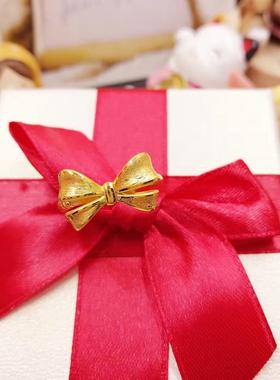 3D硬金黄金蝴蝶结戒指999足金时尚女款拉丝麻花戒指指环尾戒