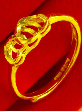 黄金戒指女款9999足金双心形纯金指环心心相守真金送老婆按克