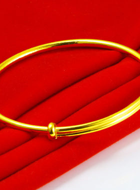 黄金手镯女款18K金镯子纯金手环AU750真金实心光面素圈送妈妈