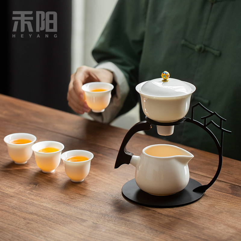 禾阳 高档白瓷功夫茶具套装新款磁吸自动泡茶壶茶杯懒人泡茶神器 - 图1