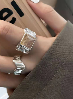 一恋白色戒指女复古彩色精致锆石开口小众设计高级感冷淡风珍珠食