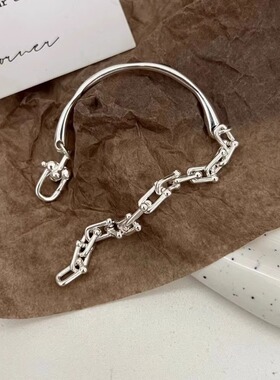 一恋简约马蹄扣U型手链女个性时尚重工气质手环ins风小众