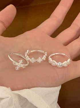 一恋甜美爱心蝴蝶结戒指女精致优雅百搭叠戴金刚杵花朵开口指环食