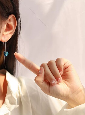 轻奢蓝色爱心耳环女简约时尚个性气质高级感耳线百搭跨境外贸耳饰