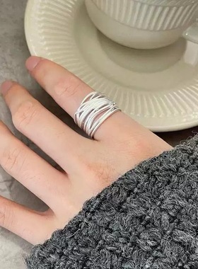 一恋几何线条交叉缠绕戒指女简约不规则宽边开口指环ins风夸张食