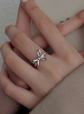 一恋甜美镂空蝴蝶结戒指女时尚个性叠戴开口指环ins小众学生食指