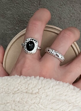 一恋甜酷叠戴黑色戒指女个性时尚气质开口指环小众网红百搭优雅食