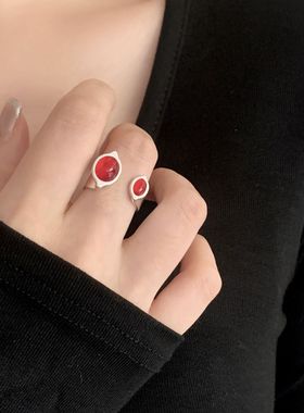 一恋甜酷红色椭圆戒指女时尚个性百搭精致优雅开口指环小众气质食