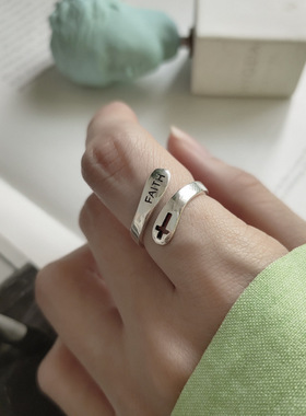 一恋欧美极简FAITH信仰戒指女气质网红十字架指环学生饰品