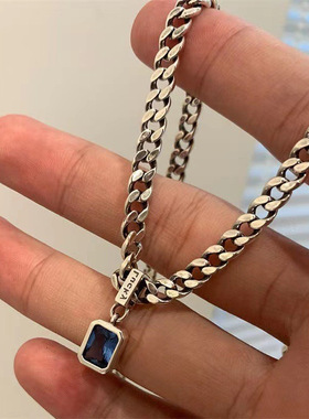 一恋神秘蓝色锆石项链女复古时尚