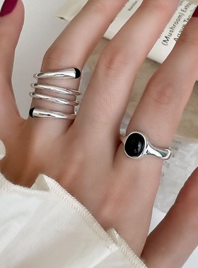 一恋黑色椭圆锆石戒指女简约时尚