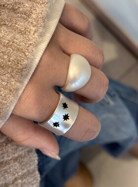 雾面哑光星星戒指女简约时尚几何宽边开口指环ins风个性食指戒潮