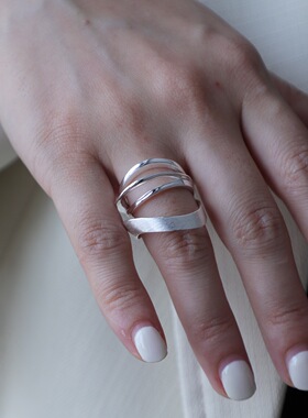 一恋简约几何线条缠绕戒指女百搭时尚个性气质开口指环小众设计食