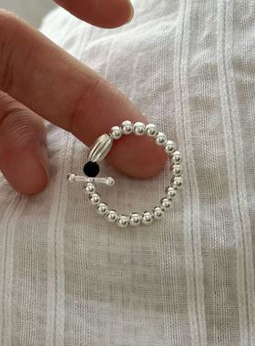 一恋韩版几何圆珠戒指女黑色串珠设计感小众个性创意时尚食指戒手