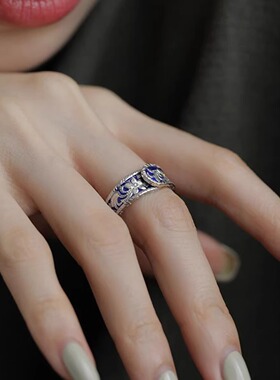 一恋精致交叉花纹浮雕戒指女几何时尚个性设计感开口指环网红食指
