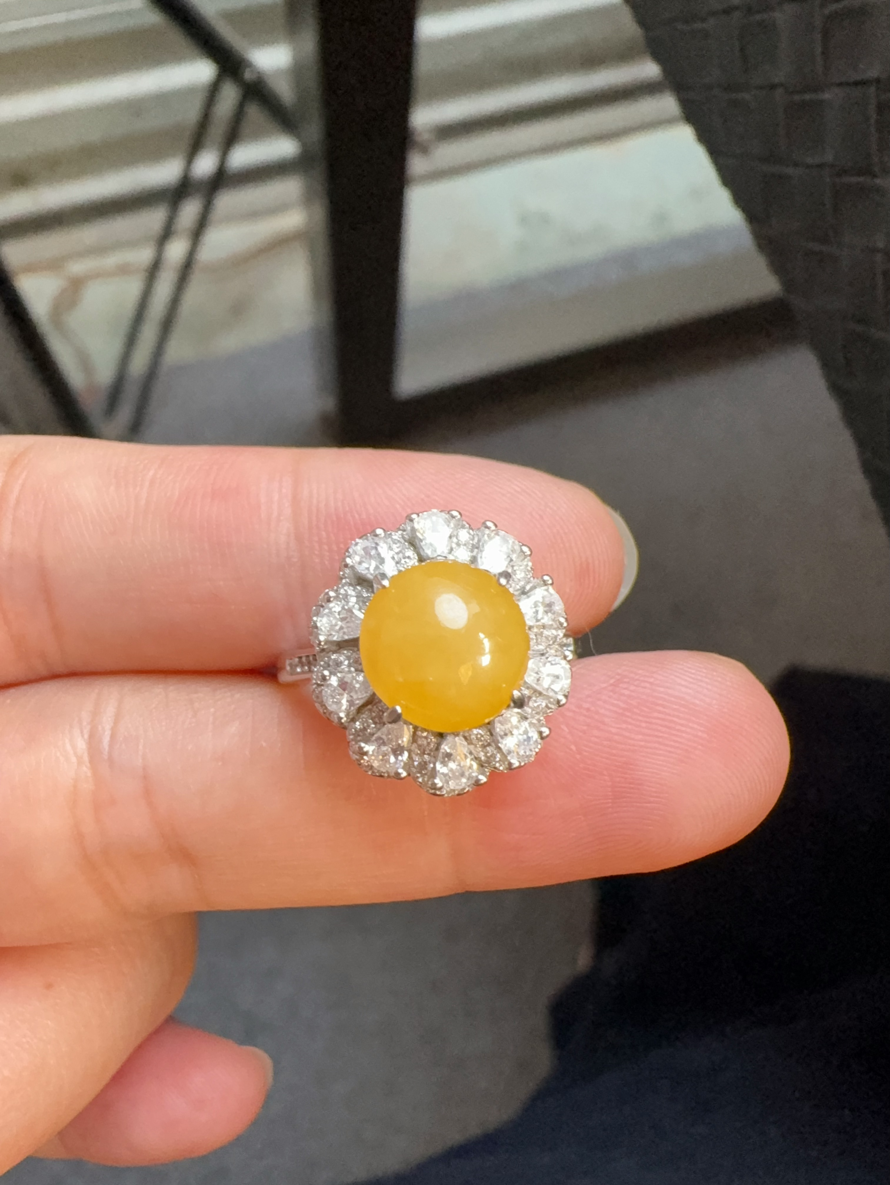 Natural A grade jade yellow jade cabochon ring natural unfired sterling silver design